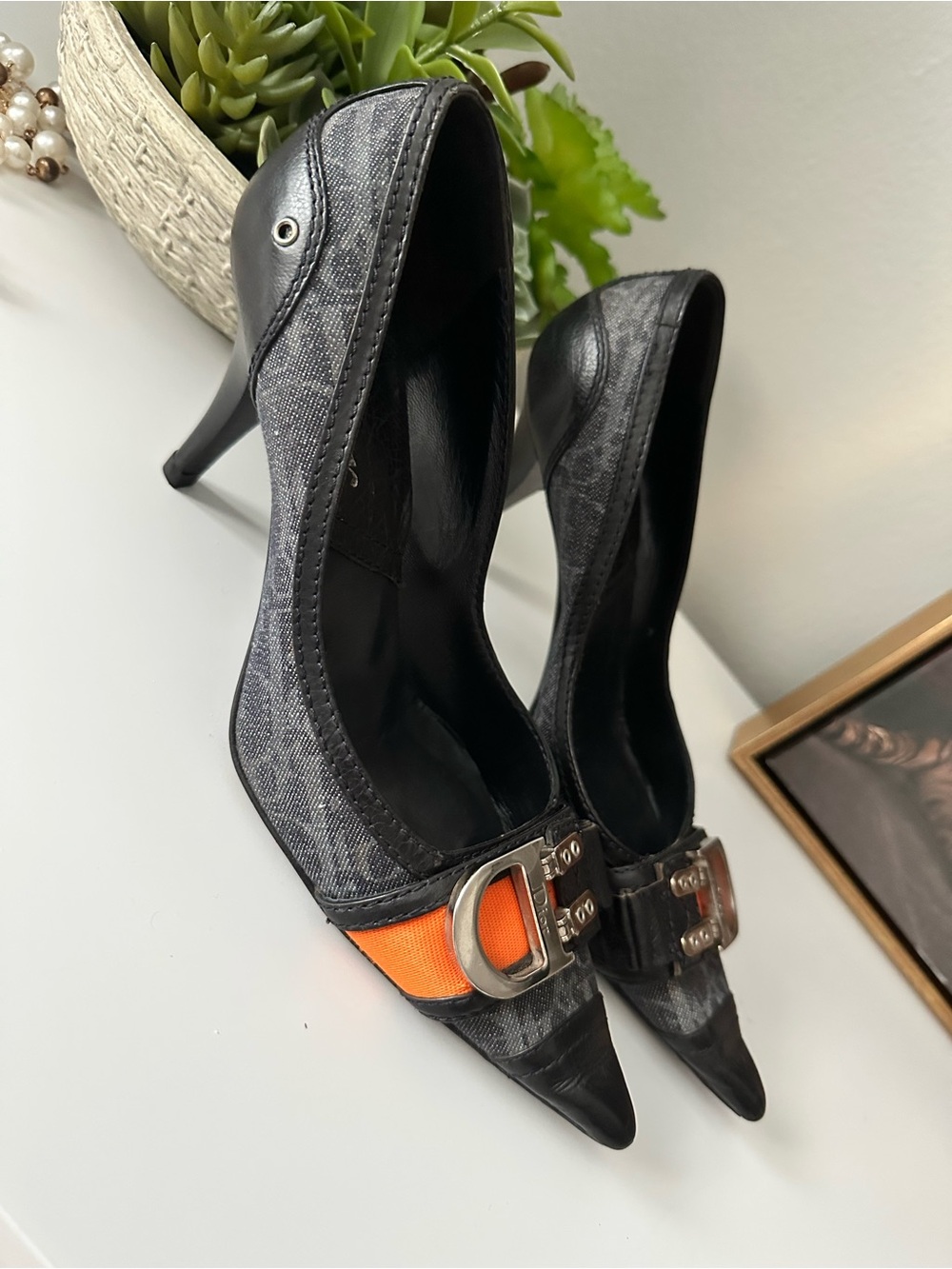 Christian Dior "Flight Line" Trotter Monogram Pointed-Toe Pumps